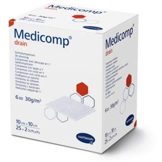 Medicomp drain splitcompres  st. 10x10cm  (per pak van 25(x2) stuks)